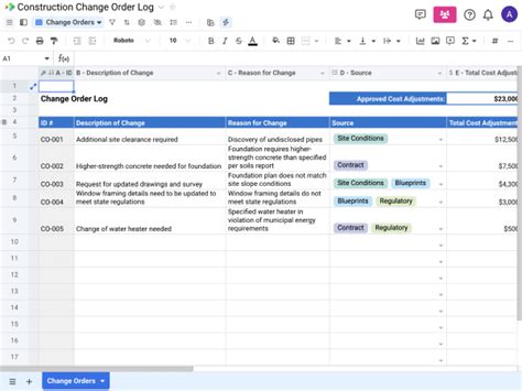 Change Order Form Template Excel