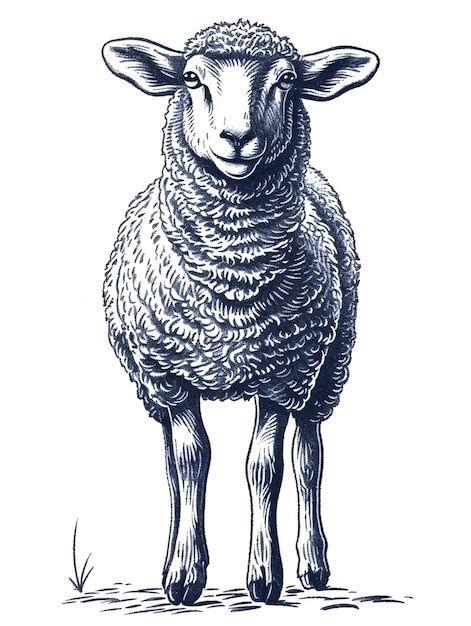 Premium Photo An Illustrated Standing Sheep With A Sketchy Aesthetic