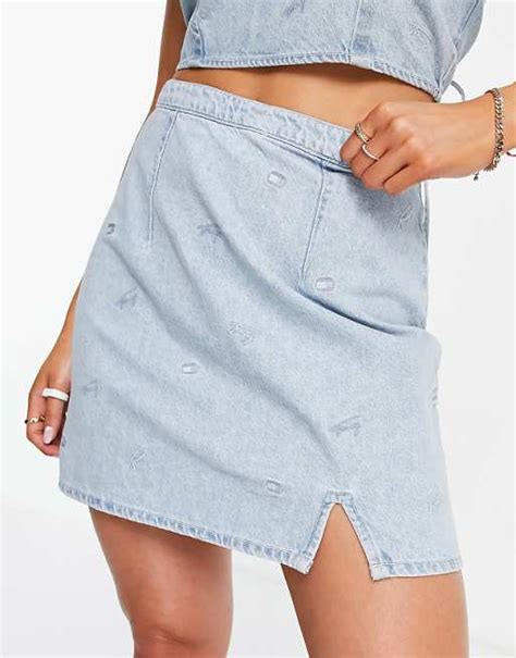 Tommy Jeans Co Ord Cotton All Over Critter Denim Mini Skirt In Light