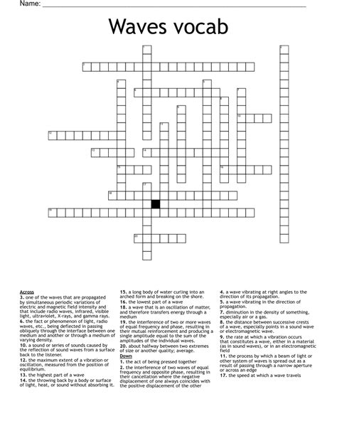 Waves Vocabulary Crossword WordMint