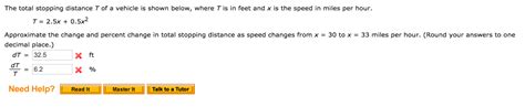 Solved The Total Stopping Distance T Of A Vehicle Is Shown