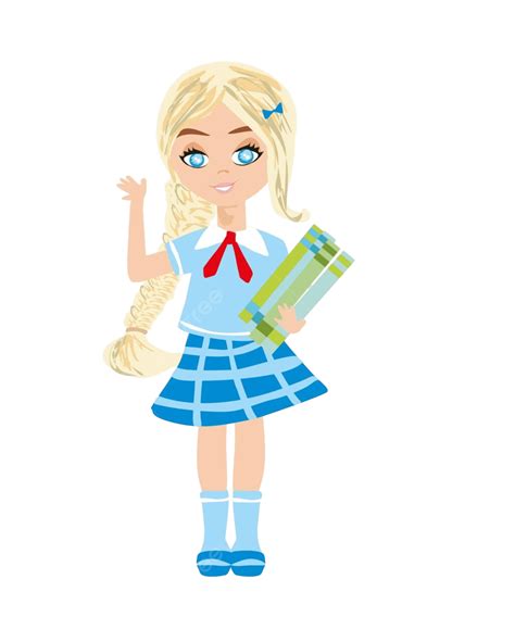 Cute Little Schoolgirl With Books Education Young Elementary Vector Education Young