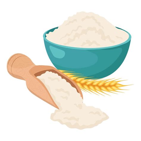 Premium Vector Bowl Of Wheat Flour With An Ear Of Wheat And A Spoon