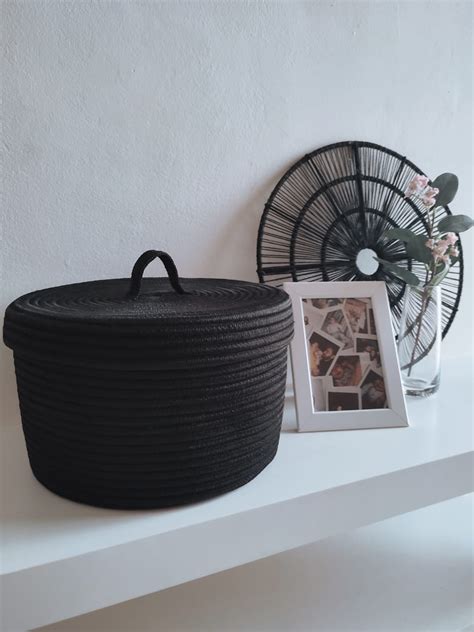 Black Organizer Basket with lid - TAYETs - Handmade Home Décor and ...