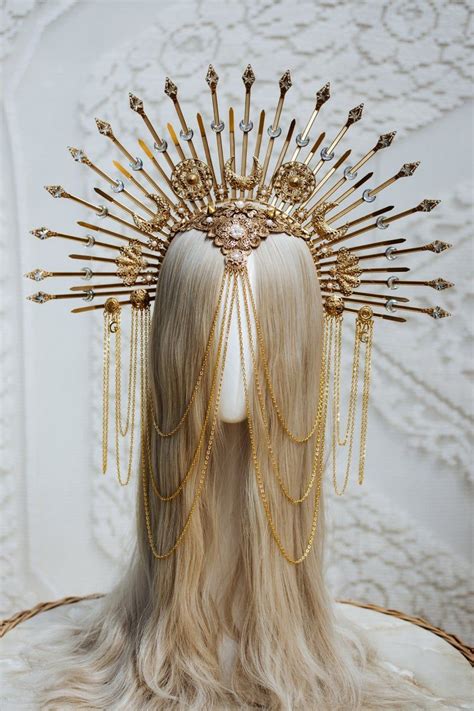 Gold Halo Crown Glitter Halo Headpiece Halo Headpiece Met Etsy Foto