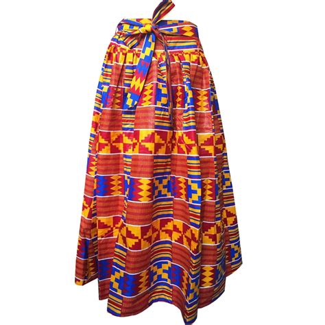 African Kitenge Pleated Maxi Long Skirt Digital Printing Plaid High