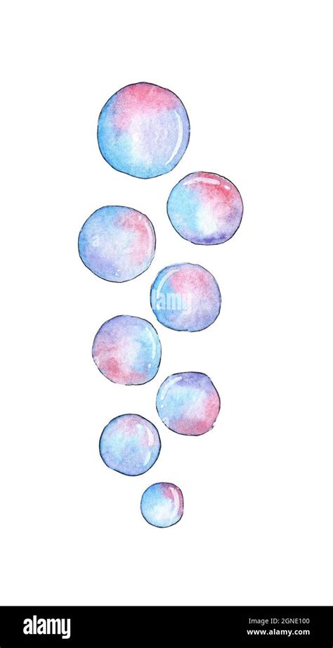 Watercolor illustration of multicolored soap bubbles. Sketch abstract ...