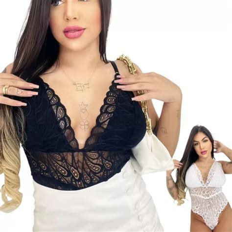 Body Rendado Decote Profundo Sexy Transpar Ncia Lingerie Parcelamento Sem Juros