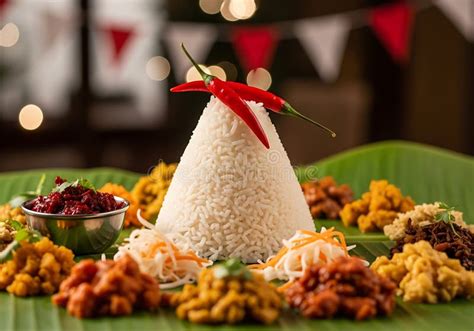 traditional sri lankan rice  curry feast  banana leaves stock