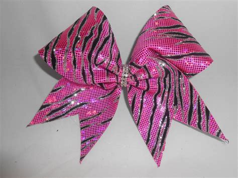 Hot Pink Shattered Glass Cheer Bow With Glitter And Rhinestone Center