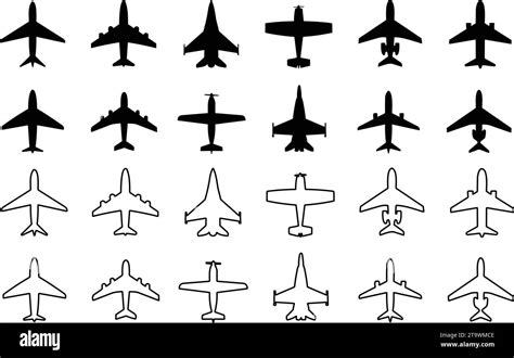 Set Airplane Icons Aircrafts Flat And Line Style Jet Plane Flight