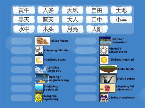 Belajar Bahasa Mandarin Menjodohkan Kata Permainan Pencocokan