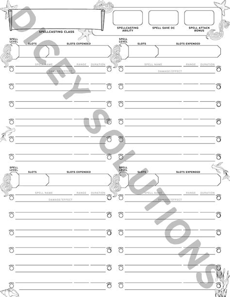 Dnd 5e Character Sheet And Spell Sheets Water Theme Printable Pdfs For