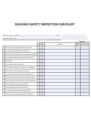 Sample Building Safety Inspection Checklist In Pdf