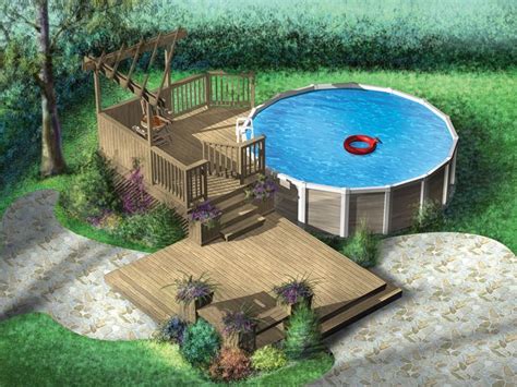 072x 0044 Multi Level Pool Deck Plan With Pergola Above Ground Pool Landscaping Above Ground