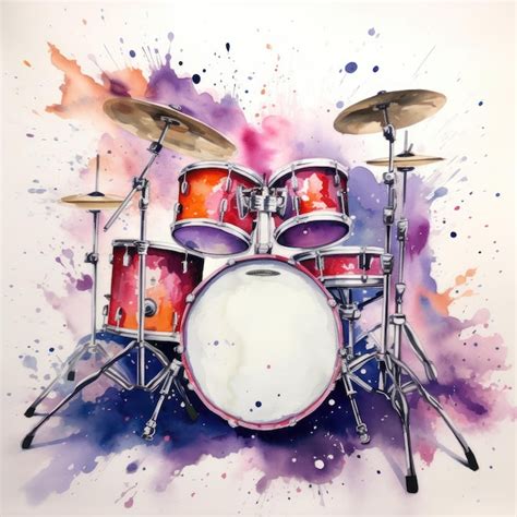 Premium Photo Watercolor Creative Drum Kit Music Instrument