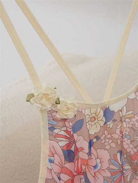 Pe A Vestido De Lingerie De Chiffon Estampado Al A Cruzada Bainha Assim Trica Pregueada