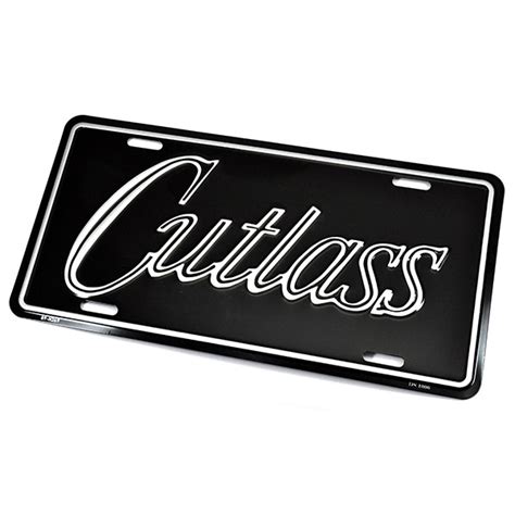 1973 Oldsmobile Cutlass 442 F85 Accessory License Plate Black Background With Cutlass Script