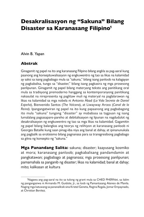 Pdf Desakralisasyon Ng Sakuna Bilang Disaster Sa Karanasang