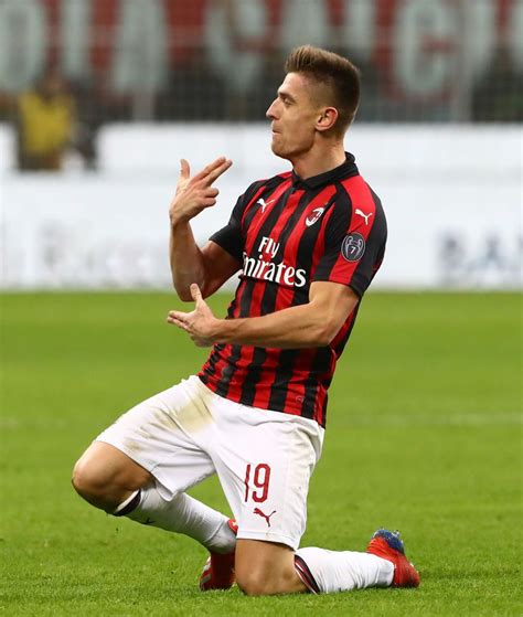 Milan Italy January 29 Krzysztof Piatek R Of Ac Milan Celebrates