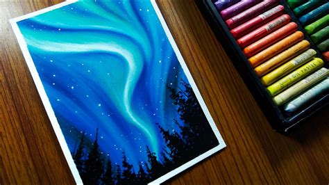 How To Draw Aurora Night Sky With Oil Pastels Step By Step For