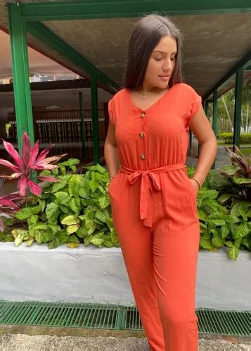 Enterizo Largo Con Cuello En V Color Naranja Moderno Mercadolibre