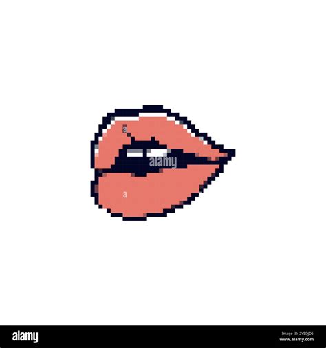 Pixel Art Mouth With Tongue Sticking Out Retro Pixelated Mouth And