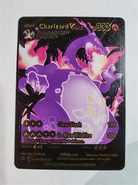 Mavin Custom Pokemon Black Foil Card Dracaufeu Charizard Vmax Fan Art