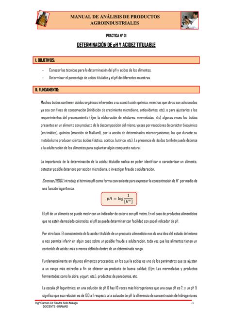 GUIA DE Practica Acidez Titulable AGROINDUSTRIALES PRACTICA N 01