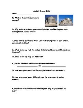 Ancient Greece Quiz by Anne Kemper | Teachers Pay Teachers