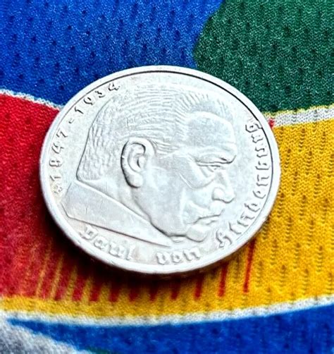 1939 F 5 Mark German WW2 Silver Coin Third Reich Reichsmark AU 47 18