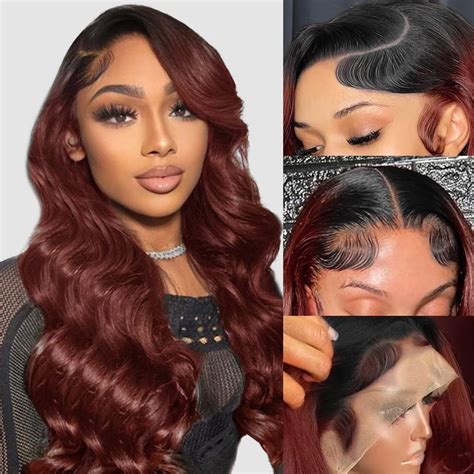 1b 33 Lace Front Wigs Human Hair 13x4 Dark Root Reddish