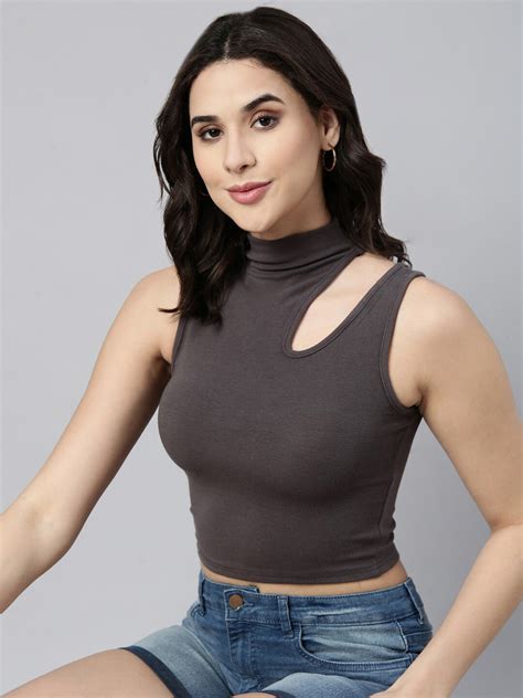 Buy Showoff High Neck Tank Crop Top Tops For Women 27820834 Myntra