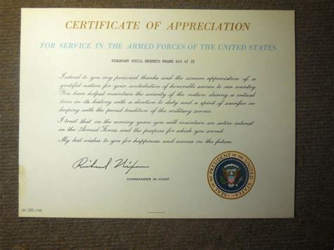 1970 Vietnam War Usmc Certificate Of Appreciation Document 4703891235