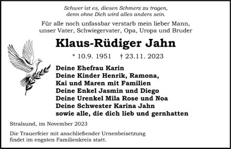 Traueranzeigen Von Klaus R Diger Jahn Trauer Anzeigen De