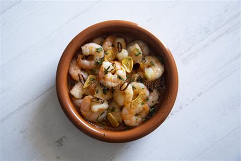 Gambas Al Ajillo Prawns Cooked With Olive Oil Garlic And Hot Pepper Stock Image Image Of