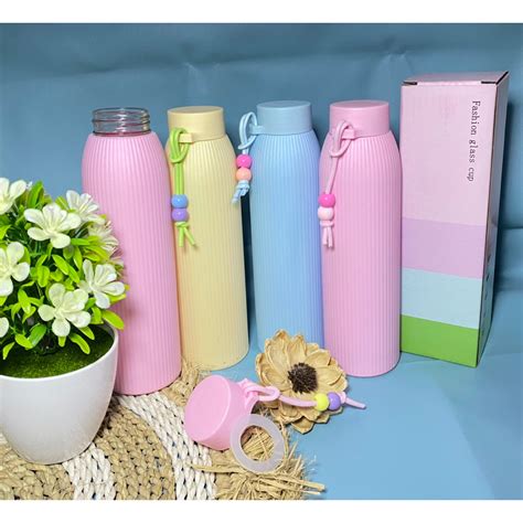 Jual Botol Minum Macaron Aesthetic Botol Tumbler Kaca Tempat Minuman