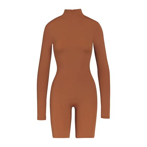 All In One Long Sleeve Mid Thigh Onesie Caramel Skims