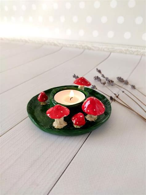 Amanita Muscaria Mushrooms Tea Light Candle Holder Altar Candle Holder