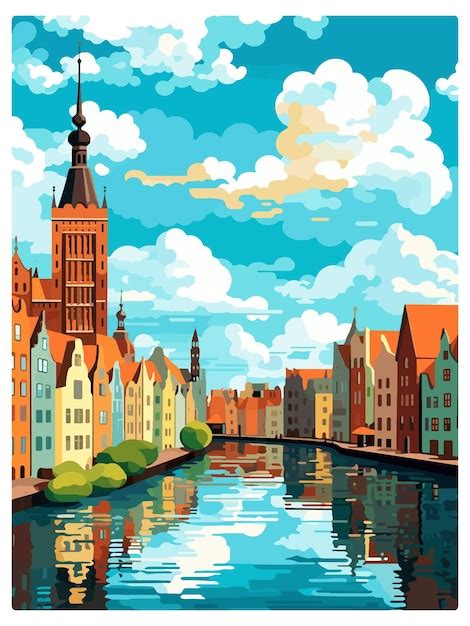 Premium Vector Gdansk Polish Baltic Coast Poland Vintage Travel