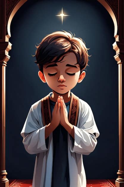 Premium Photo Vector Moslem Boy Praying Dua