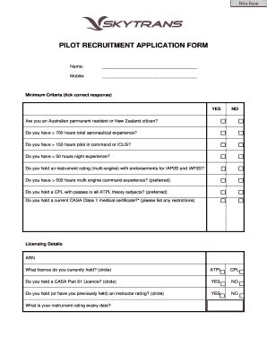 Fillable Online PILOT RECRUITMENT APPLICATION FORM Skytrans Au