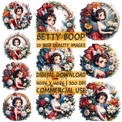 Betty Boop and Colorful Flowers Printable Clipart Digital Download ...