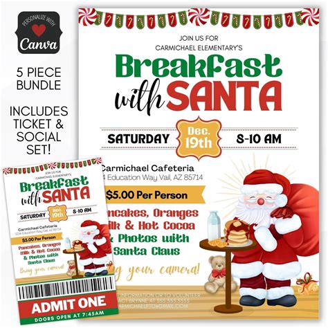 Christmas Breakfast With Santa Flyer Invite Ticket Bundle Artofit