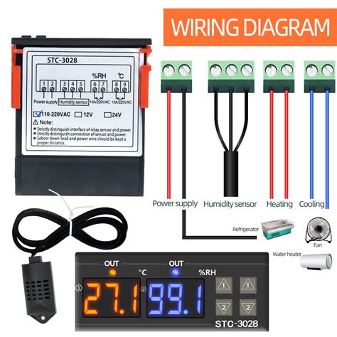 STC 3028 12V 24V 110 220V Dual Digital Temperature Humidity Controller