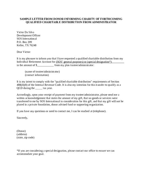 Sample Letter From Donor Ining Charity Of Doc Template Pdffiller