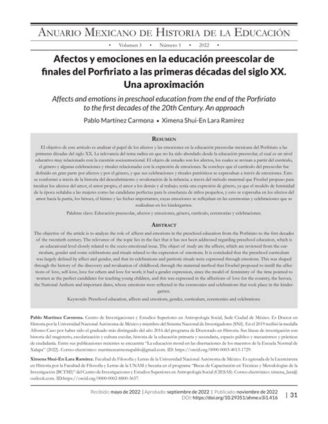 Pdf Afectos Y Emociones En La Educación Preescolar De Finales Del Porfiriato A Las Primeras