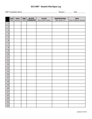 Vital Signs Log Fill Online Printable Fillable Blank Pdffiller