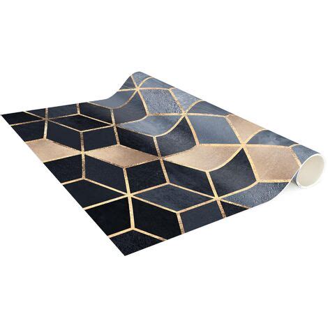 Vinyl Teppich Elisabeth Fredriksson Blau Wei Goldene Geometrie