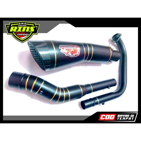 Jual KNALPOT RACING R9H2 BLACK DOFF UNTUK VIXION CBR CB R15 XABRE SONIC